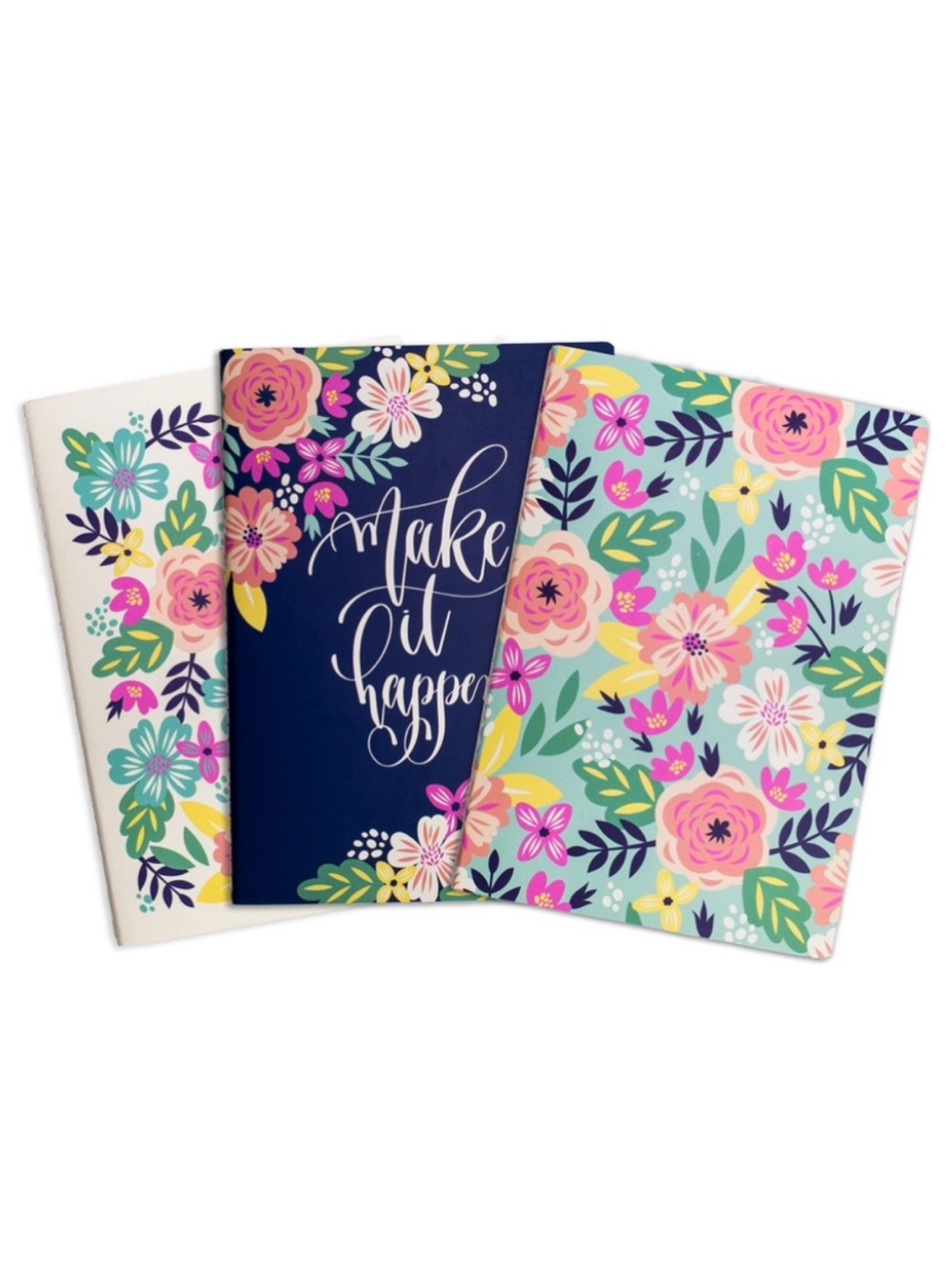 Steel Mill & Co. Mint Floral Lined Stitch Bound Notebook Set of Three  8.5" x 6"